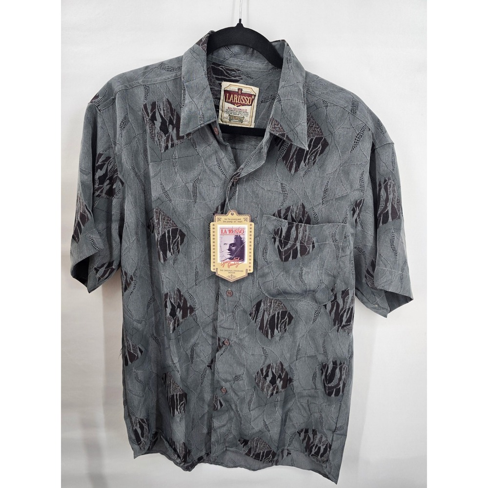 Larusso Classic Mens Large Grey Abstract Geometric Short SleeveButton Down Shirt